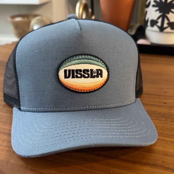 VISSLA Other - VISSLA Light Blue & Black Mesh Trucker Hat with Multicolor Patch